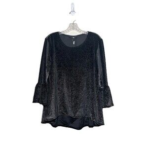 Bryn Walker Black Shimmery Velour Boho Top Flare Sleeves Women Size M Lagenlook
